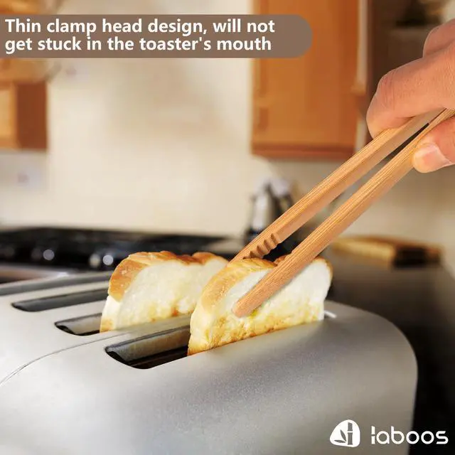 Alt view image 2 of 7 - Magnetic Classic Bamboo Toast Tongs - Wood Cooking Tong,Ideal for Toaster,Fruits, Bread & Pickles, Kitchen Utensil for Cheese Bacon Muffin,Small Mini Tongs For Cooking - 8" Long | Set of 2