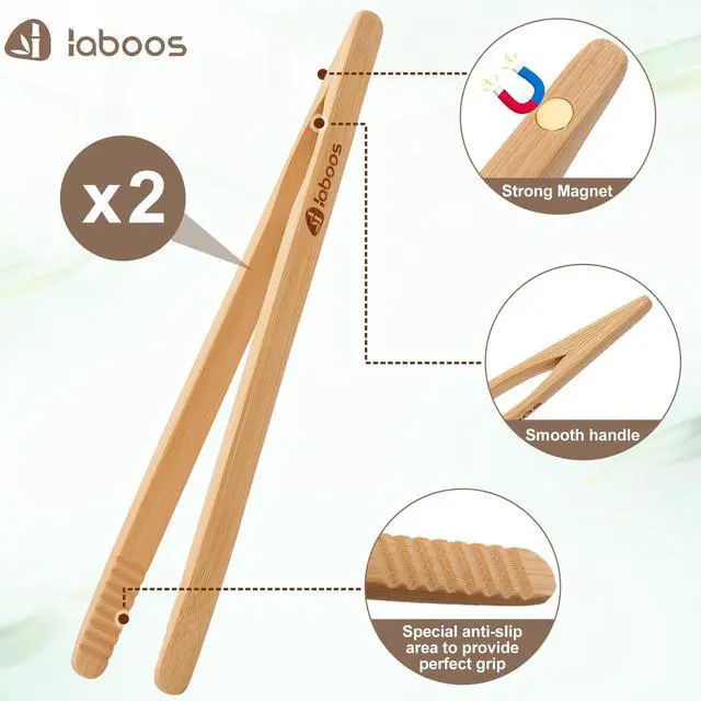 Alt view image 4 of 7 - Magnetic Classic Bamboo Toast Tongs - Wood Cooking Tong,Ideal for Toaster,Fruits, Bread & Pickles, Kitchen Utensil for Cheese Bacon Muffin,Small Mini Tongs For Cooking - 8" Long | Set of 2