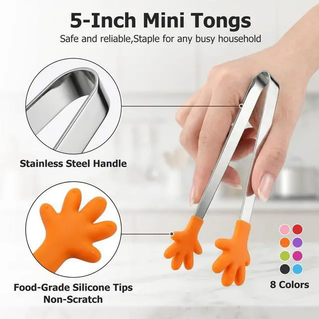 Alt view image 2 of 6 - Mini Tongs, 8 PCS Silicone Hand Shape Food Tongs, 5 Inch | Colourful Small Tongs for Toolfor Candy, Snacks, Chips, Cookies, Appetizers, Fruit, Ice Cubes, Party, Buffet & Dessert Table