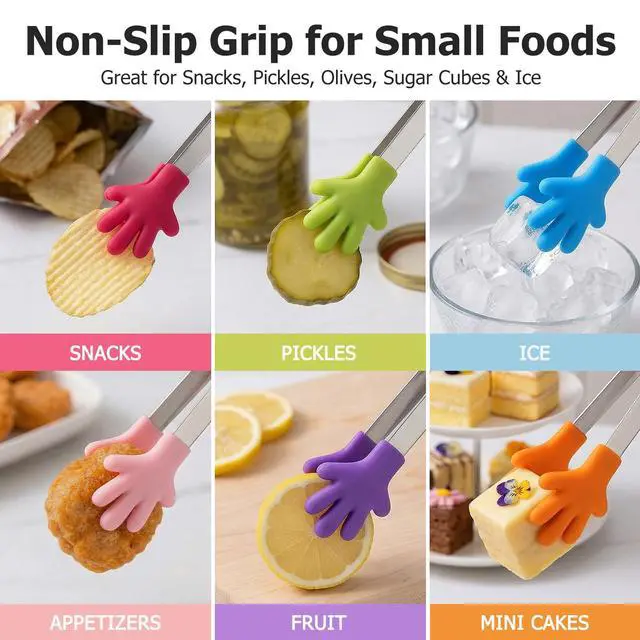 Alt view image 3 of 6 - Mini Tongs, 8 PCS Silicone Hand Shape Food Tongs, 5 Inch | Colourful Small Tongs for Toolfor Candy, Snacks, Chips, Cookies, Appetizers, Fruit, Ice Cubes, Party, Buffet & Dessert Table