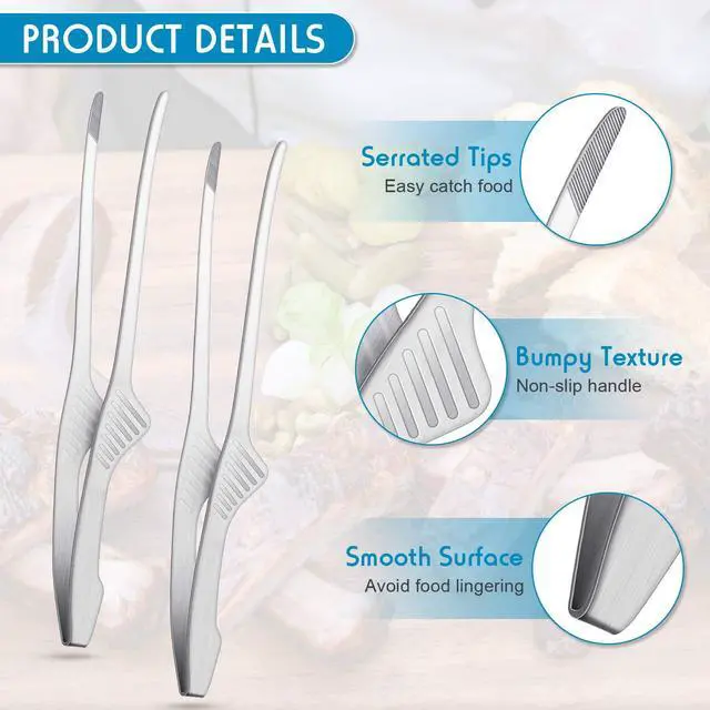 Alt view image 5 of 6 - 2 Pieces Korean and Japanese BBQ Tongs Non Slip Cooking Utensils Stainless Steel Tongs for Serving Food, Salad, Camping, Barbecue, Buffet, Oven with Support Stand (Silver)