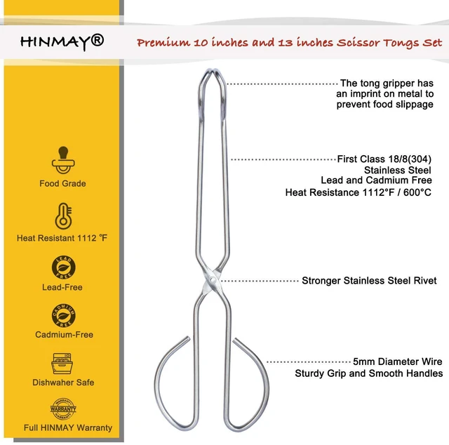 Alt view image 2 of 6 - Stainless Steel Kitchen Scissor Tongs Set, 2-Piece (10/13 Inch)