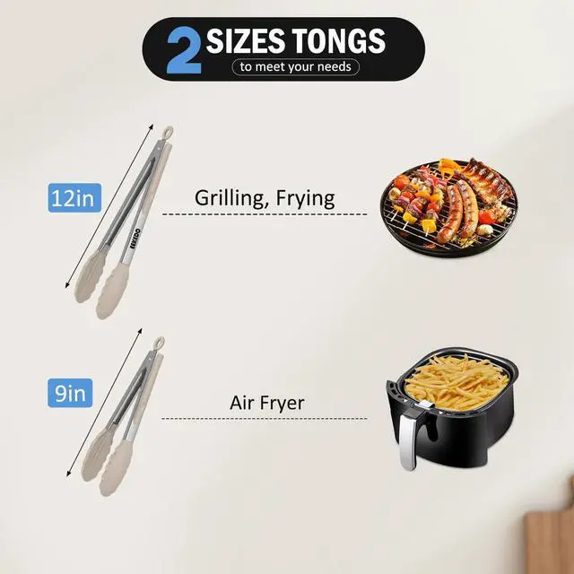 Alt view image 2 of 7 - Cooking Tongs with Silicone Tips, 600°F Heat-Resistant, 9" & 12"