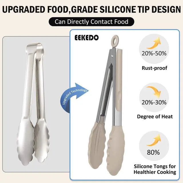 Alt view image 3 of 7 - Cooking Tongs with Silicone Tips, 600°F Heat-Resistant, 9" & 12"