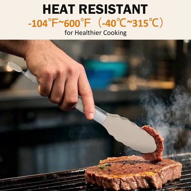 Alt view image 5 of 7 - Cooking Tongs with Silicone Tips, 600°F Heat-Resistant, 9" & 12"