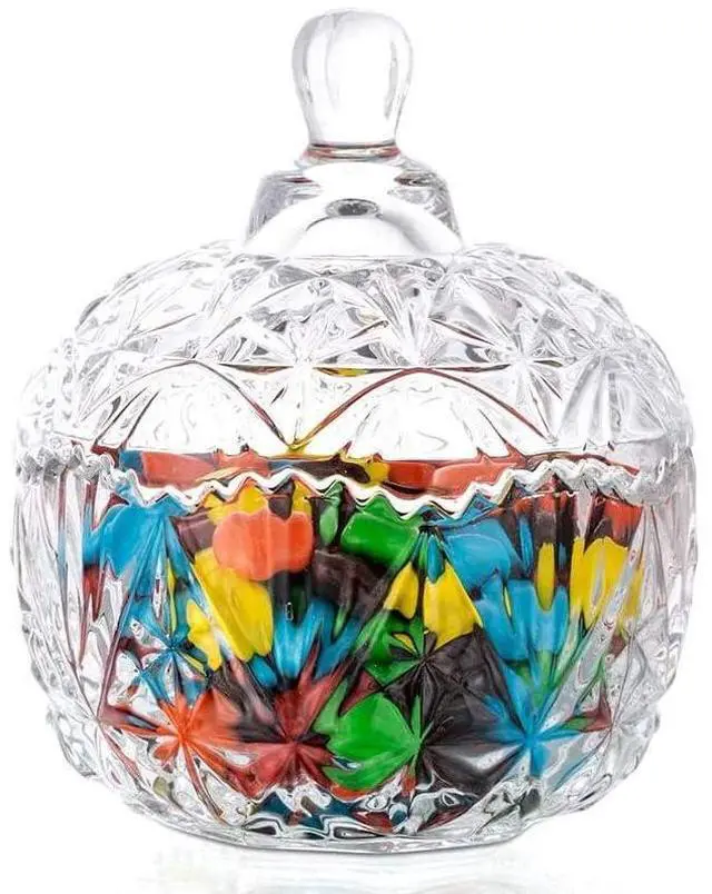 Alt view image 2 of 7 - NN Glass Candy Storage jar with Lid Clear Sugar Dish Crystal Covered Candy Bowl Apothecary Food Buffet Container Holder