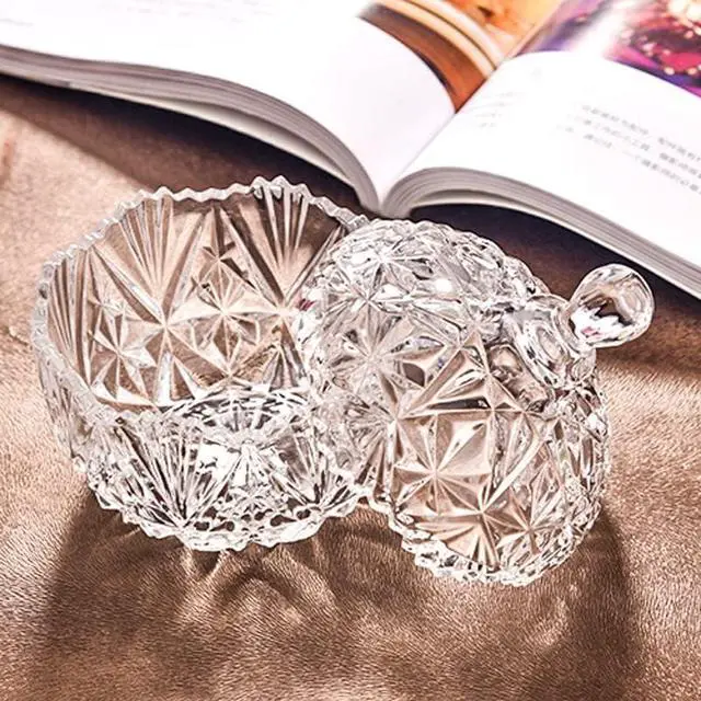 Alt view image 4 of 7 - NN Glass Candy Storage jar with Lid Clear Sugar Dish Crystal Covered Candy Bowl Apothecary Food Buffet Container Holder