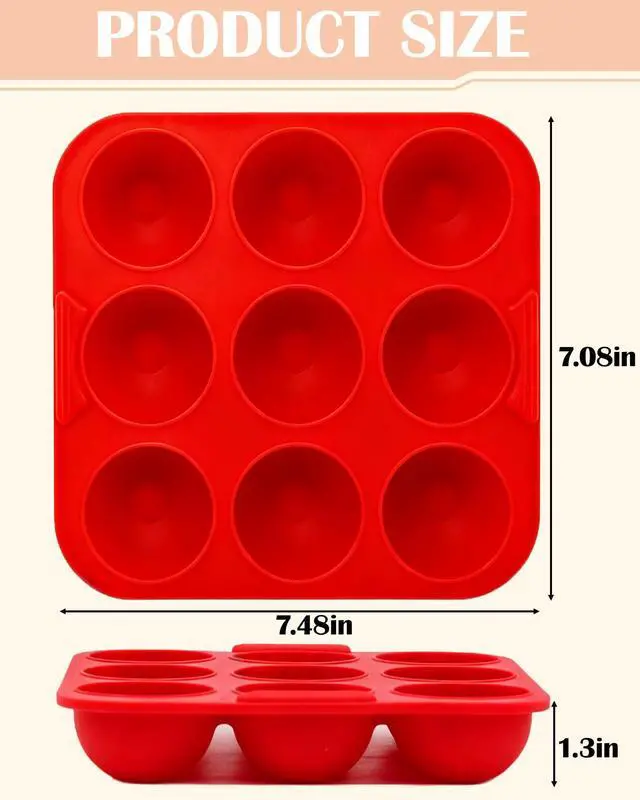 Alt view image 2 of 6 - 2 Pack Silicone Egg Bite Molds Silicone 9-Cavity Silicone Muffin Pans for Baking, Non-Stick Air Fryer Baking Pan for Egg Bites, Cupcake, Tart, Frittata, Quiche, Muffins, Cornbread (Red, 9-Cavity)