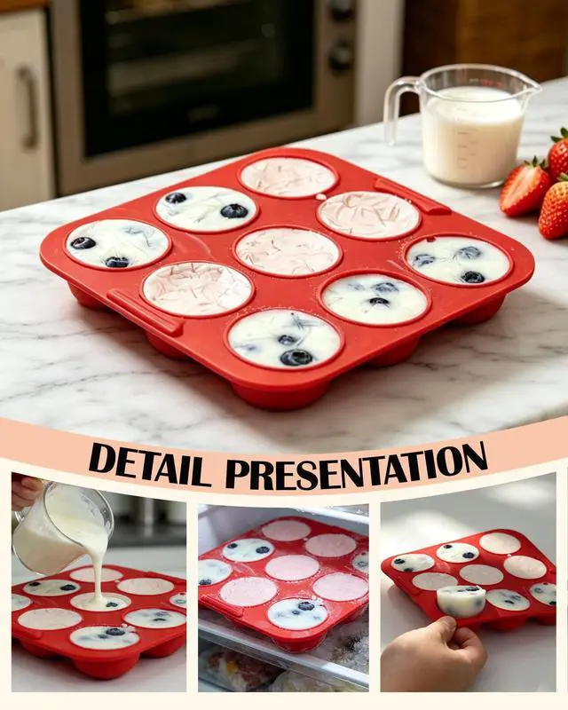 Alt view image 3 of 6 - 2 Pack Silicone Egg Bite Molds Silicone 9-Cavity Silicone Muffin Pans for Baking, Non-Stick Air Fryer Baking Pan for Egg Bites, Cupcake, Tart, Frittata, Quiche, Muffins, Cornbread (Red, 9-Cavity)