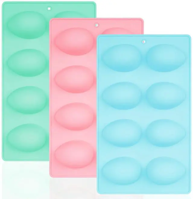 Main image of 8 Cavity Silicone Egg Molds Set of 2 for Easter Silicone Egg Pan Baking Supplies for Cake Decorating Chocolate Candy (3, Pink, Green and Blue)