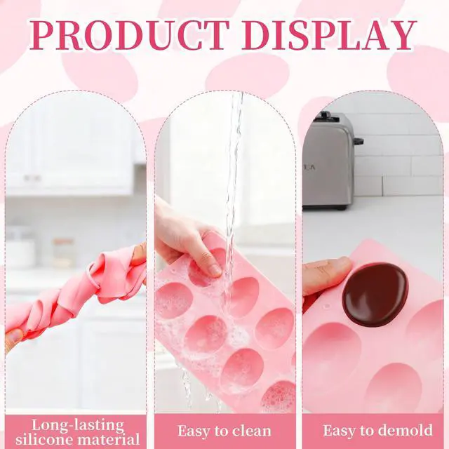 Alt view image 3 of 7 - 8 Cavity Silicone Egg Molds Set of 2 for Easter Silicone Egg Pan Baking Supplies for Cake Decorating Chocolate Candy (3, Pink, Green and Blue)
