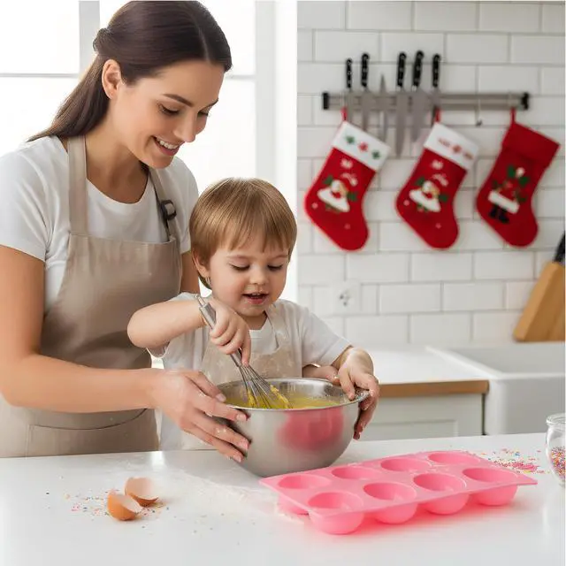 Alt view image 5 of 7 - 8 Cavity Silicone Egg Molds Set of 2 for Easter Silicone Egg Pan Baking Supplies for Cake Decorating Chocolate Candy (3, Pink, Green and Blue)