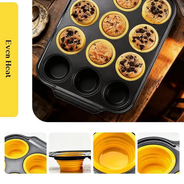 Alt view image 6 of 6 - Collapsible Silicone Cupcake Pan, Egg Bites Silicone Mold & Donut Molds for Baking, 12-Cavity Pressable Tray, Perfect for Muffins, Egg Bites & Donuts