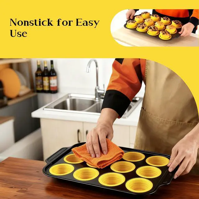 Alt view image 4 of 6 - Collapsible Silicone Cupcake Pan, Egg Bites Silicone Mold & Donut Molds for Baking, 12-Cavity Pressable Tray, Perfect for Muffins, Egg Bites & Donuts