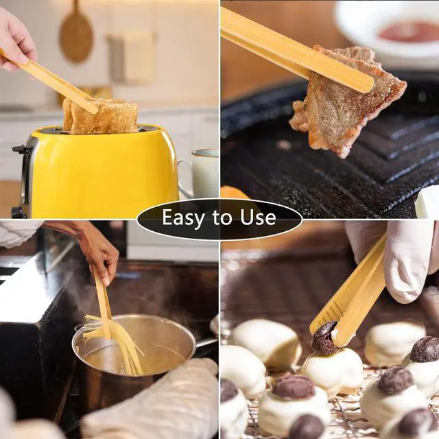 Alt view image 5 of 5 - Reusable Bamboo Toast Tongs 2 Pcs, 7 inch Wooden Toaster Tongs For Cooking & Holding, Nature Wooden Kitchen Utensil For Cheese Bacon Muffin Fruits Bread