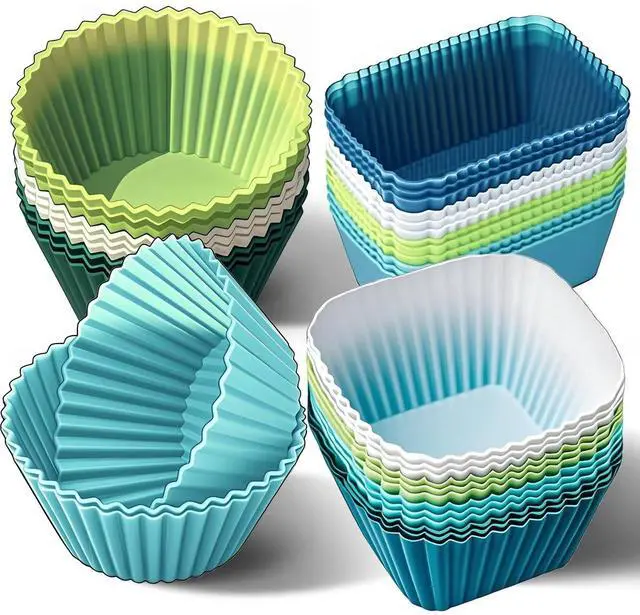 Main image of Silicone Cupcake Liners, Upgrades 36 Pack Reusable Baking Muffin Cups Nonstick 3 Shapes Pastry Cake Molds Bento Lunch Box Dividers