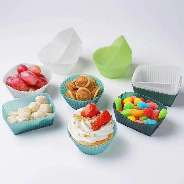 Alt view image 2 of 7 - Silicone Cupcake Liners, Upgrades 36 Pack Reusable Baking Muffin Cups Nonstick 3 Shapes Pastry Cake Molds Bento Lunch Box Dividers