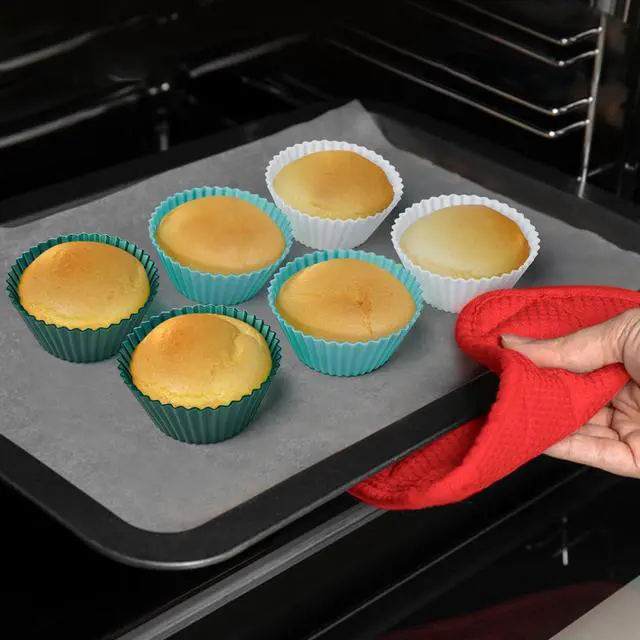 Alt view image 5 of 7 - Silicone Cupcake Liners, Upgrades 36 Pack Reusable Baking Muffin Cups Nonstick 3 Shapes Pastry Cake Molds Bento Lunch Box Dividers