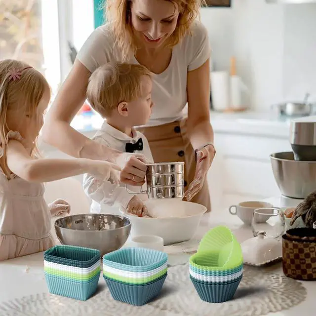 Alt view image 7 of 7 - Silicone Cupcake Liners, Upgrades 36 Pack Reusable Baking Muffin Cups Nonstick 3 Shapes Pastry Cake Molds Bento Lunch Box Dividers