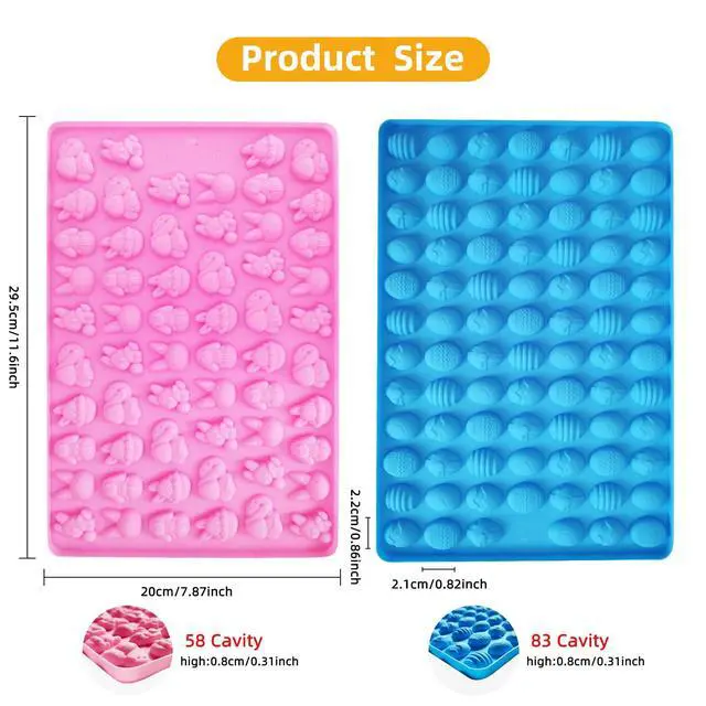 Alt view image 2 of 7 - 2 PCS Easter Silicone Molds,58 Cavity Easter Egg Mold &83 Cavity Rabbit Bunny Mini Silicone Mold for Easter Party Baking Gummy, Candy, Chocolate, Cookie, Jelly,Pet Dog Treats Mold