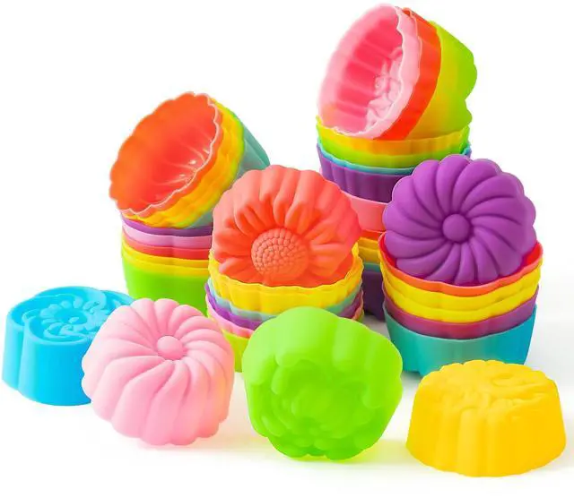 Main image of Mini Silicone Cupcake Molds, 2 Inch Flower Shapes Baking Cups