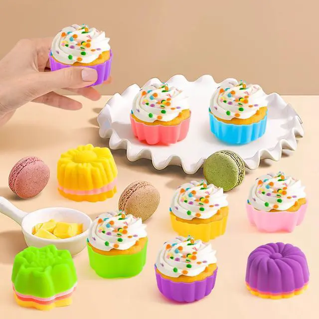 Alt view image 2 of 7 - Mini Silicone Cupcake Molds, 2 Inch Flower Shapes Baking Cups