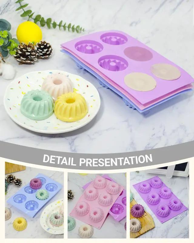 Alt view image 3 of 6 - LGQUK Jello Molds 3pcs Silicone Fluted Tube Cake Pans, 6-Cavity Non Stick Silicone Baking Molds for Cupcake, Donuts,Muffin, Cornbread, Brownie, Jellies (Purple+Blue+Pink, Fluted Tube)