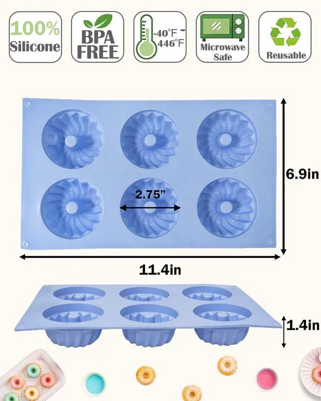 Alt view image 2 of 6 - LGQUK Jello Molds 3pcs Silicone Fluted Tube Cake Pans, 6-Cavity Non Stick Silicone Baking Molds for Cupcake, Donuts,Muffin, Cornbread, Brownie, Jellies (Purple+Blue+Pink, Fluted Tube)