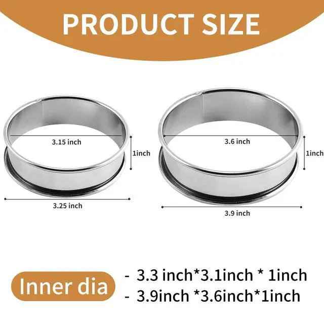 Alt view image 3 of 6 - Crumpet Rings, Outer diameter 4 In+3.2In Food-Grade Tart Rings.