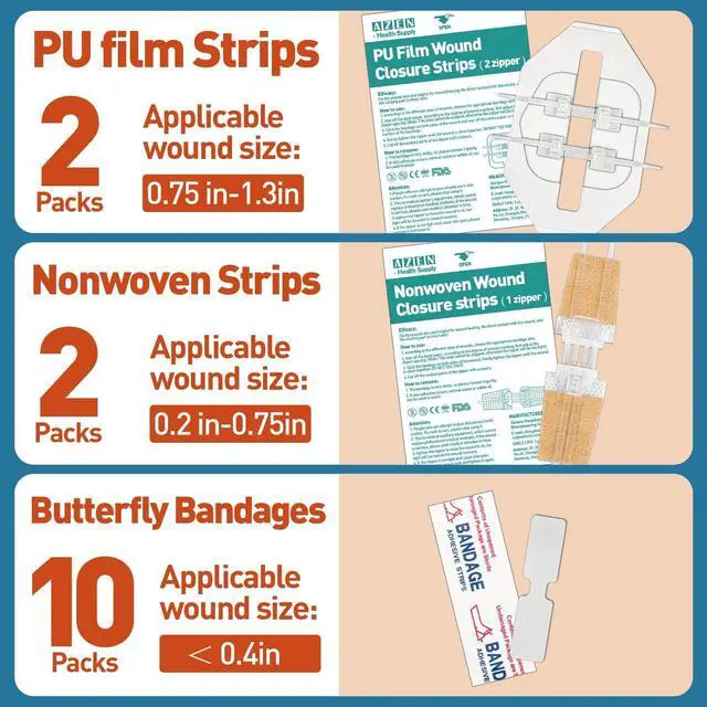 Alt view image 2 of 6 - 14 Pack Emergency Wound Closure Strips, Butterfly Bandages, Emergency Laceration Closure Kit, Repair Wounds Without Stitches, Quick Clot Zip Stitch Wound Closures Device