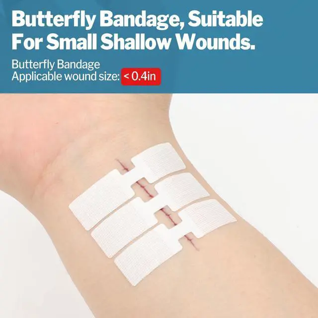Alt view image 5 of 6 - 14 Pack Emergency Wound Closure Strips, Butterfly Bandages, Emergency Laceration Closure Kit, Repair Wounds Without Stitches, Quick Clot Zip Stitch Wound Closures Device