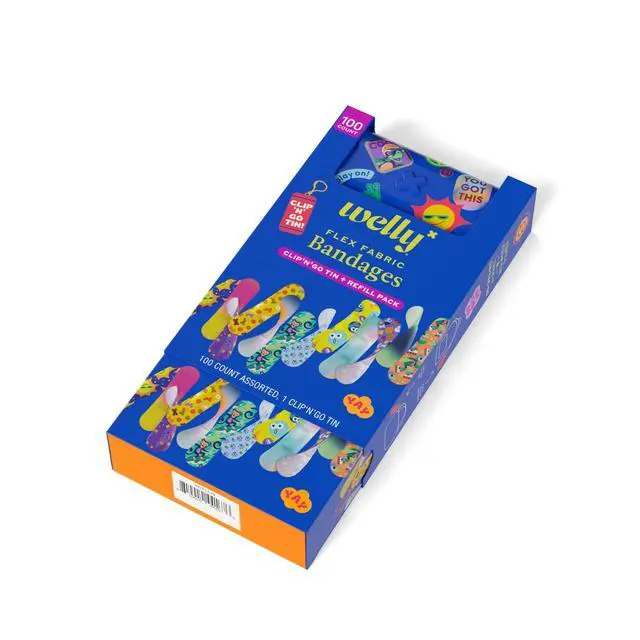 Alt view image 5 of 6 - Bandage Clip N' Go Tin & Refill Pack | Adhesive Flexible Fabric Bandages and Tin | Assorted Shapes and Patterns for Minor Cuts, Scrapes, and Wounds - 100 Count