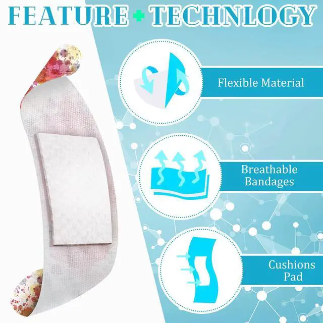 Alt view image 3 of 6 - 120 Pcs Fabric Adhesive Flexible Bandages Bulk Assorted Shapes and Patterns Small Colorful Pretty Fabric Bandages with Non Stick Pad 3 x 1 Inch for Cuts Wound Scrapes Women(Colorful)