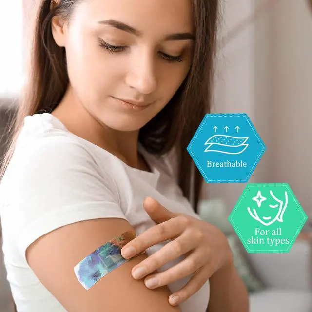Alt view image 5 of 6 - 120 Pcs Fabric Adhesive Flexible Bandages Bulk Assorted Shapes and Patterns Small Colorful Pretty Fabric Bandages with Non Stick Pad 3 x 1 Inch for Cuts Wound Scrapes Women(Colorful)