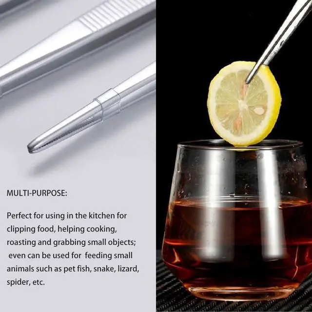 Alt view image 5 of 7 - Kitchen Long Tweezers Set, LEEFONE 2 PCS 12 Inch Stainless Steel Food Tweezers with Precision Serrated Tips for Cooking & Baking (Straight + Curved)