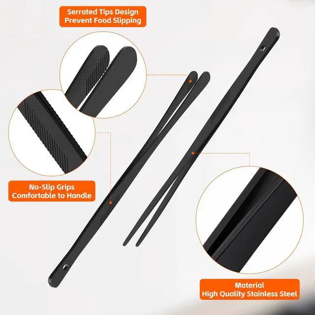 Alt view image 3 of 7 - 2PCS 12" Stainless Steel Precision Serrated Tongs for Cooking