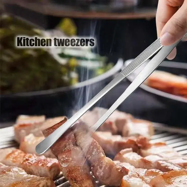 Alt view image 2 of 6 - Professional Kitchen & Cooking Tweezers Tongs, 2 PCS 12-Inch Extra-Long Tweezer with Round And Straight Tips For Baking, Stainless Steel Barbecue Tweezers, Premium Quality, Anti-Slip