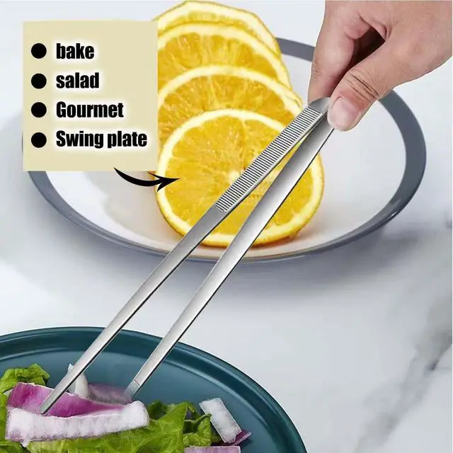 Alt view image 3 of 6 - Professional Kitchen & Cooking Tweezers Tongs, 2 PCS 12-Inch Extra-Long Tweezer with Round And Straight Tips For Baking, Stainless Steel Barbecue Tweezers, Premium Quality, Anti-Slip