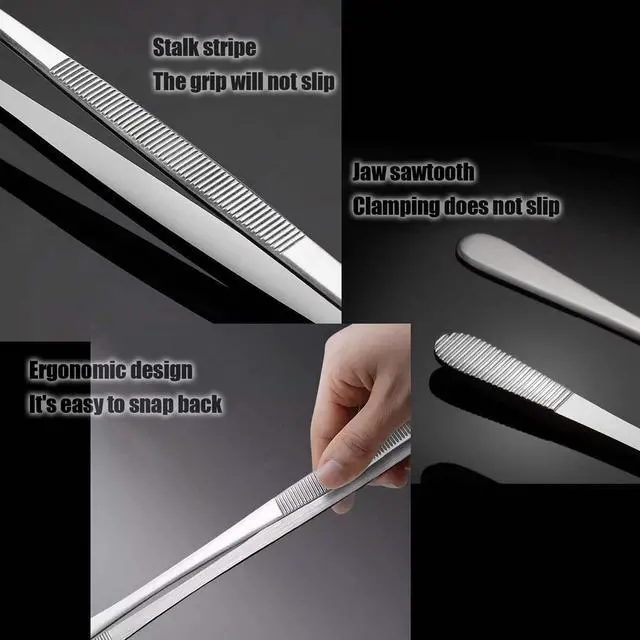 Alt view image 6 of 6 - Professional Kitchen & Cooking Tweezers Tongs, 2 PCS 12-Inch Extra-Long Tweezer with Round And Straight Tips For Baking, Stainless Steel Barbecue Tweezers, Premium Quality, Anti-Slip
