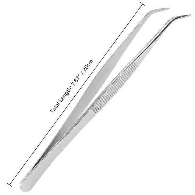 Alt view image 5 of 7 - 2pcs 8 Inch Stainless Steel Tweezers with Curved Serrated Tip
