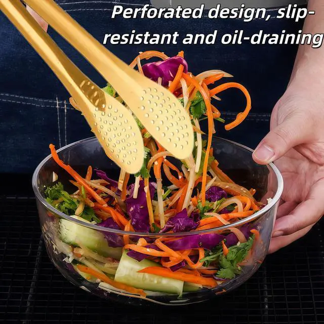 Alt view image 2 of 7 - 2 Pack Stainless Steel Cooking Tongs, 9 Inch Metal Kitchen Food Serving Tongs for Salad, Bread, Barbecue, Catering, Banquet, Party
