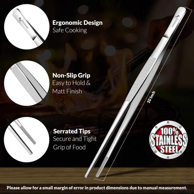 Alt view image 6 of 6 - 12-Inch Stainless Steel Kitchen Tweezers Precision Serrated BBQ Tongs for Cooking, Grilling, Plating & Food Handling, Long Professional Chef Tweezer Tool