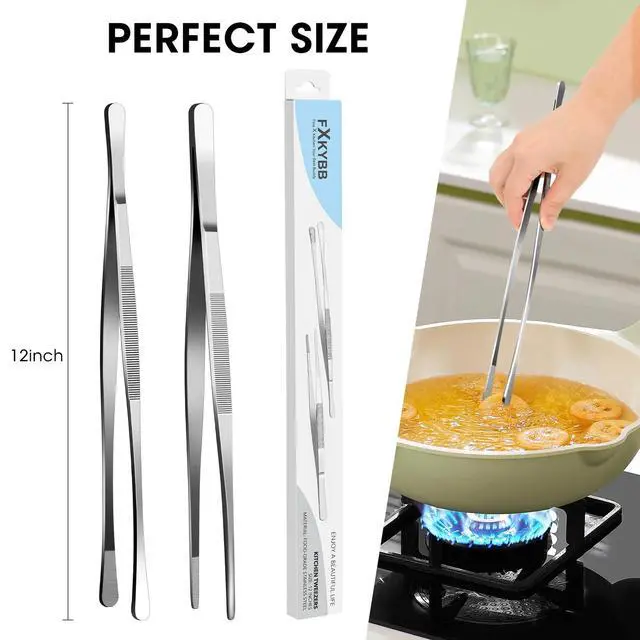Alt view image 4 of 7 - 2 Pcs 12-inch Stainless Steel Kitchen Utensils, Cooking Tongs, Kitchen Tweezers for Cooking, Camping Cooking Essentials
