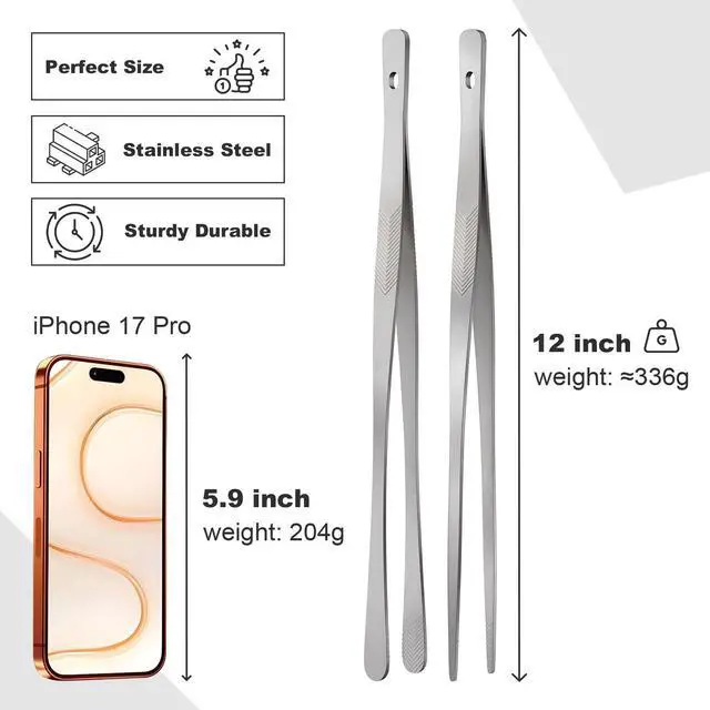 Alt view image 2 of 7 - 4PCS 12" Stainless Steel Kitchen Tongs Tweezers with Serrated Tips