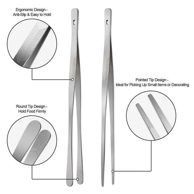 Alt view image 3 of 7 - 4PCS 12" Stainless Steel Kitchen Tongs Tweezers with Serrated Tips