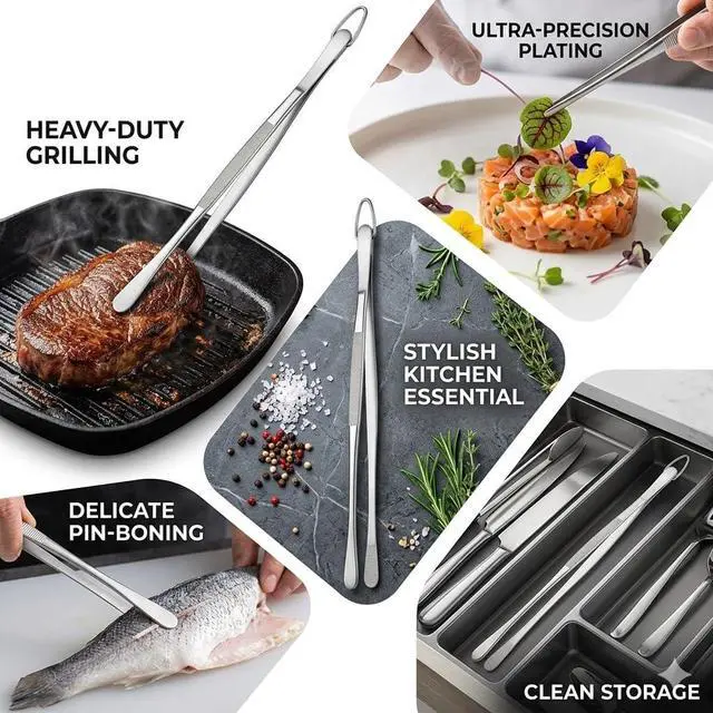 Alt view image 2 of 7 - 12 Inch Kitchen Tweezers, Stainless Steel Cooking Tweezer Tongs with Hook