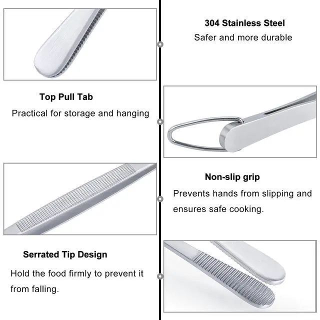 Alt view image 4 of 7 - 12 Inch Kitchen Tweezers, Stainless Steel Cooking Tweezer Tongs with Hook