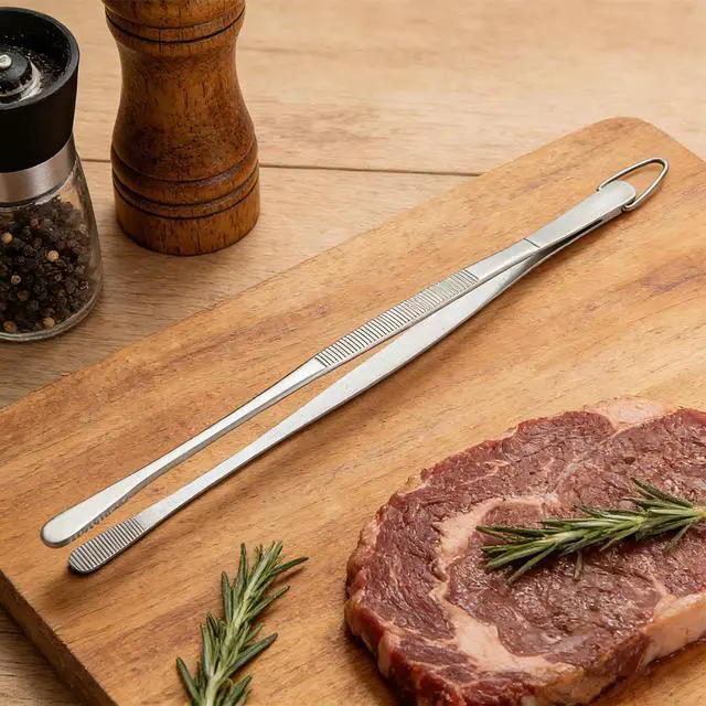 Alt view image 7 of 7 - 12 Inch Kitchen Tweezers, Stainless Steel Cooking Tweezer Tongs with Hook
