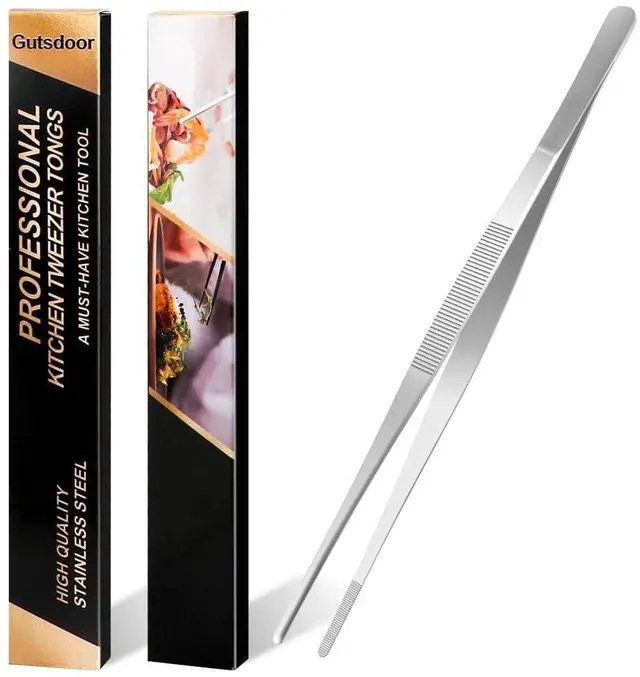 Main image of 8 Inch Plating Tweezers Stainless Steel Precision Culinary Tweezer Silver Kitchen Straight Tweezers Tongs