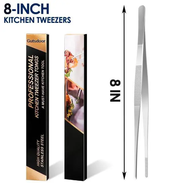 Alt view image 2 of 7 - 8 Inch Plating Tweezers Stainless Steel Precision Culinary Tweezer Silver Kitchen Straight Tweezers Tongs